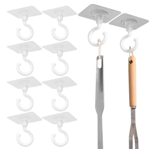 10 Pcs No Drill Ceiling Hooks 360 Degree Rotating Self Adhesive Hooks - White