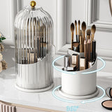 Sliding Lid Organizer 180 Degree Rotating Toothbrush Holder for Bathroom Counter - White
