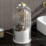 Sliding Lid Organizer 180 Degree Rotating Toothbrush Holder for Bathroom Counter - White