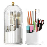 Sliding Lid Organizer 180 Degree Rotating Toothbrush Holder for Bathroom Counter - White