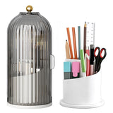 Sliding Lid Organizer 180 Degree Rotating Toothbrush Holder for Bathroom Counter - White