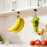 2 Pcs Self Adhesive Foldable Banana Hook for Under Cabinet Metal Holder for Kitchen - Black