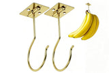 2 Pcs Self Adhesive Foldable Banana Hook for Under Cabinet Metal Holder for Kitchen - Gold
