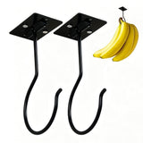 2 Pcs Self Adhesive Foldable Banana Hook for Under Cabinet Metal Holder for Kitchen - Gold