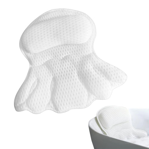 Bath Neck and Head Rest Pillow with Suction Cups - White
