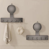 5 Hook Suction Cup Towel Rack Wall Mounted No Drill Bathroom Holder for Shower - Gray