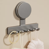 5 Hook Suction Cup Towel Rack Wall Mounted No Drill Bathroom Holder for Shower - Gray