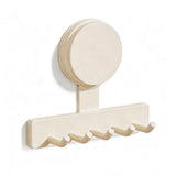 5 Hook Suction Cup Towel Rack Wall Mounted No Drill Bathroom Holder for Shower - White