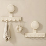 5 Hook Suction Cup Towel Rack Wall Mounted No Drill Bathroom Holder for Shower - White