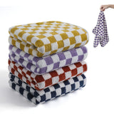 4 Piece Checkered Coral Fleece Towel Set Bath Face Towels - Yellow & Purple & Red & Blue