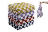 4 Piece Checkered Coral Fleece Towel Set Bath Face Towels - Yellow & Purple & Red & Blue