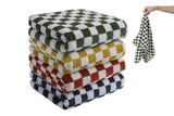 4 Piece Checkered Coral Fleece Towel Set Bath Face Towels - Green & Yellow & Red & Blue