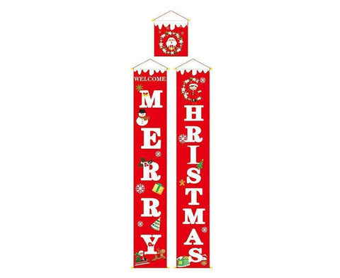 Merry Christmas Santa Elk Snowman Print Hanging Banner Sign Flag Xmas Door Decor-Red