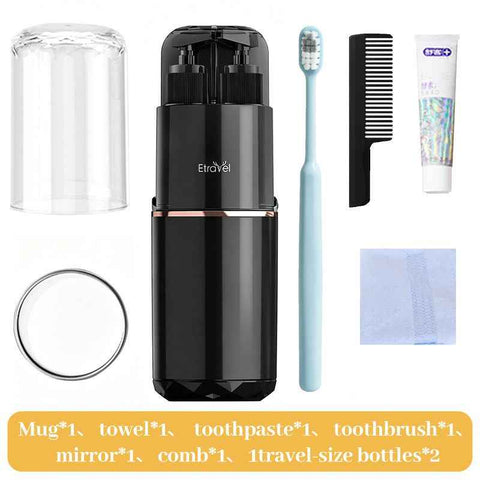 8-in-1 Portable Travel Toiletry Organizer Cup, Travel-Sized Toiletry Set for Business Trips and Vacations, Multifunctional All-in-One Travel Essential - Black