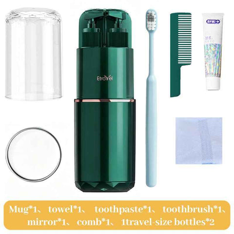 8-in-1 Portable Travel Toiletry Organizer Cup, Travel-Sized Toiletry Set for Business Trips and Vacations, Multifunctional All-in-One Travel Essentials - Green