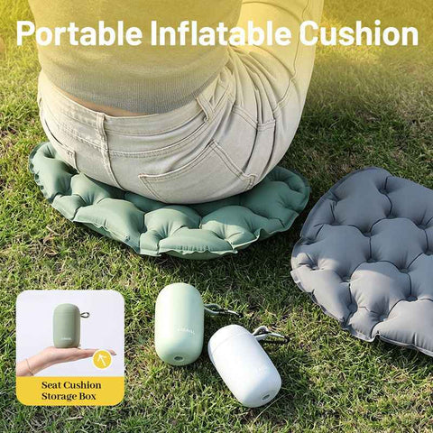 Portable Outdoor Inflatable Seat Cushion, Multi-Functional Inflatable Storage Box and Seat Cushion Combo, Portable Folding Seat Cushion for Camping and Travel, Portable Push-to-Inflate Cushion - Olive Green