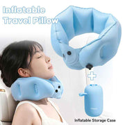Portable Inflatable Travel Neck Pillow, Nap Pillow, Comfortable Neck Support for Long Trips, Easy to Pack for Business Trips and Travel, Foldable and Slim Travel Pillow - Blue