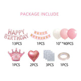 Birthday Party Decor Set: “HAPPY BIRTHDAY” Balloons + Bunting + Crown Set, Birthday Party Decor - Pink Set