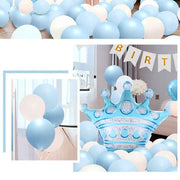 Birthday Party Decor Set: “HAPPY BIRTHDAY” Balloons + Bunting + Crown Set, Birthday Party Decor - Blue Set