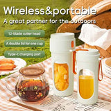 Portable Cordless Juicing Cup, Dual-Lid Design – 12-Blade Juicer, 1500mAh High Capacity, Compact Multi-Functional Portable Juicing Cup for Home Use – Green