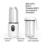 Portable Electric Juicer Cup, with Digital Display, for Home Use, High-Power 16-Blade Head, Large-Capacity Outdoor Portable Wireless Charging Juicer Cup, Food-Grade Material with Child Safety Lock Design - White