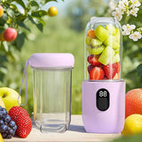 Portable Electric Juicer Cup, with Digital Display for Home Use, High-Power 16-Blade Head, Large-Capacity Outdoor Portable Wireless Charging Juicer Cup, Food-Grade Material with Child Safety Lock Design - Pink