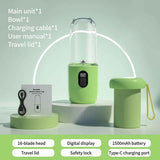 Portable Electric Juicer Cup, with Digital Display for Home Use, High-Power 16-Blade Head, Large-Capacity Outdoor Portable Wireless Charging Juicer Cup, Food-Grade Material with Child Safety Lock Design - Green