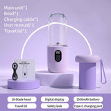 Portable Electric Juicer Cup with Digital Display for Home Use, High-Powered 16-Blade Head, Large-Capacity Outdoor Portable Wireless Charging Juicer Cup, Food-Grade Material with Child Safety Lock—Purple