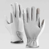 Equestrian Riding Gloves, Full-Palm Silicone Anti-Slip & Durable Touchscreen Model, Ice-Silk Cooling, Breathable, and UV-Protective, Suitable for Outdoor Sports, Driving, and Training—White-M