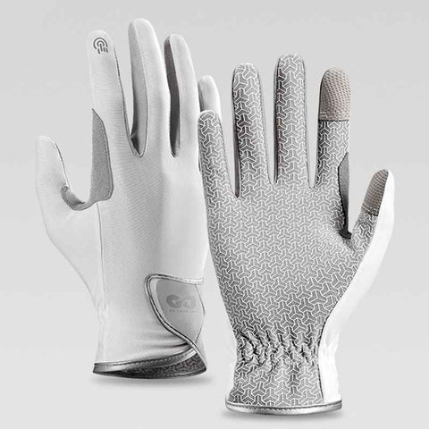 Equestrian Riding Gloves, Full-Palm Silicone Anti-Slip & Durable Touchscreen Model, Ice-Silk Cooling, Breathable, and UV-Protective, Suitable for Outdoor Sports, Driving, and Training—White-M