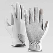 Equestrian Riding Gloves, Full-Palm Silicone Anti-Slip & Durable Touchscreen Model, Ice-Silk Cooling, Breathable, and UV-Protective, Suitable for Outdoor Sports, Driving, and Training—White-XL