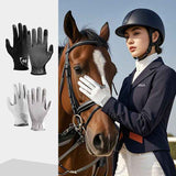 Equestrian Riding Gloves, Full-Palm Silicone Anti-Slip & Durable Touchscreen Model, Ice-Silk Cooling, Breathable, and UV-Protective, Suitable for Outdoor Sports, Driving, and Training—Black-XL