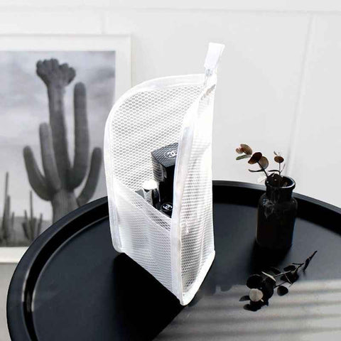 EVA Mesh Travel Toothbrush Organizer, Portable Toiletry Pouch, Multifunctional Organizer for Toothpaste, Eyebrow Pencils, and Lipstick - White
