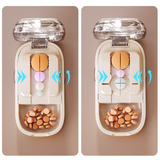 2-in-1 Pill Cutter with Storage Box, Adjustable Rotary Clip Pill Splitter for Halving and Quartering, Portable Travel Medicine Container for Various Tablet Sizes - White