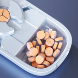 2-in-1 Pill Cutter with Storage Case, 1/2 & 1/3 Equal Parts Adjustable Tablet Splitter, Portable Travel Medicine Box - White
