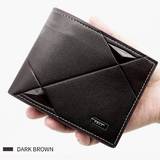 Men's Short Bifold PU Wallet, Geometric Embossed Billfold with Multiple Card Slots and Zipper Coin Pocket for Business and Casual Daily Use - Dark Brown
