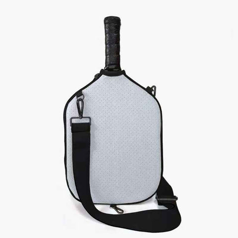 Pickleball Paddle Cover, Breathable Perforated Racket Protector Case with Zipper Pocket & Adjustable Crossbody Strap - White