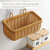 Artificial Rattan Wall Mount Storage Basket, Washable Plastic Woven Hanging Organizer for Kitchen Garlic Ginger Spice(S)