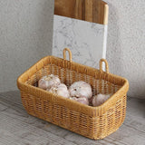Artificial Rattan Wall Mount Storage Basket, Washable Plastic Woven Hanging Organizer for Kitchen Garlic Ginger Spice(S)