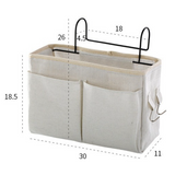 Bedside Caddy Storage Organizer with Metal Hooks, Multi-Pocket Linen Hanging Bed Caddy for Dorm Bunk Beds, Sofas—White