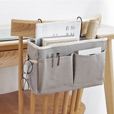 Bedside Caddy Storage Organizer with Metal Hooks, Multi-Pocket Linen Hanging Bed Caddy for Dorm Bunk Beds, Sofas—Gray