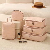 5-Piece Travel Packing Cube Set, Wrinkle-Resistant Nylon Luggage Organizer Bags with Cosmetic Bag & Shoe Bag for Clothing and Toiletries Storage - Beige