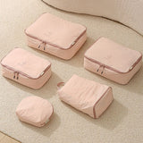 5-Piece Travel Packing Cube Set, Wrinkle-Resistant Nylon Luggage Organizer Bags with Cosmetic Bag & Shoe Bag for Clothing and Toiletries Storage - Beige