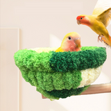 2-in-1 Parrot Perch Warm Bed Nest, Coral Fleece Hanging Bird Cage Sleeping Hut for Budgies, Cockatiels, Lovebirds, and Small Parrots - Winter Warm House - Green