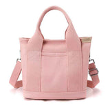 Multi-Compartment Canvas Tote Bag, 3-Way Handheld, Crossbody, and Shoulder Bag with Adjustable Strap for Daily Work and Shopping - Pink