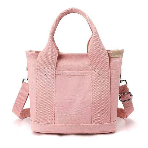 Multi-Compartment Canvas Tote Bag, 3-Way Handheld, Crossbody, and Shoulder Bag with Adjustable Strap for Daily Work and Shopping - Pink