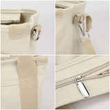 Multi-Compartment Canvas Tote Bag, 3-Way Handheld, Crossbody, and Shoulder Bag with Adjustable Strap for Daily Work and Shopping - Pink