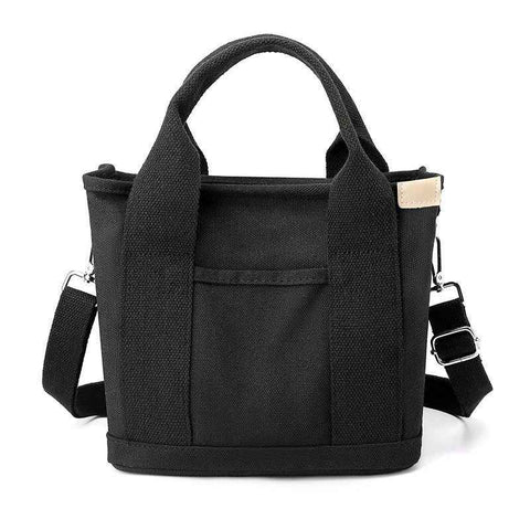 Multi-Compartment Canvas Tote Bag, 3-Way Handheld, Crossbody, and Shoulder Bag with Adjustable Strap for Daily Work and Shopping - Black