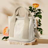 Multi-Compartment Canvas Tote Bag, 3-Way Handheld, Crossbody, and Shoulder Bag with Adjustable Strap for Daily Work and Shopping - Khaki
