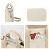 Multi-Compartment Canvas Tote Bag, 3-Way Handheld, Crossbody, and Shoulder Bag with Adjustable Strap for Daily Work and Shopping - Green